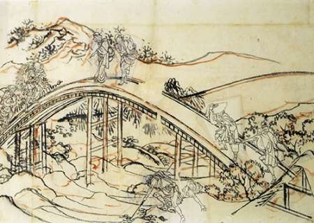Wall Art Painting id:187690, Name: People Crossing An Arched Bridge II, Artist: Hokusai