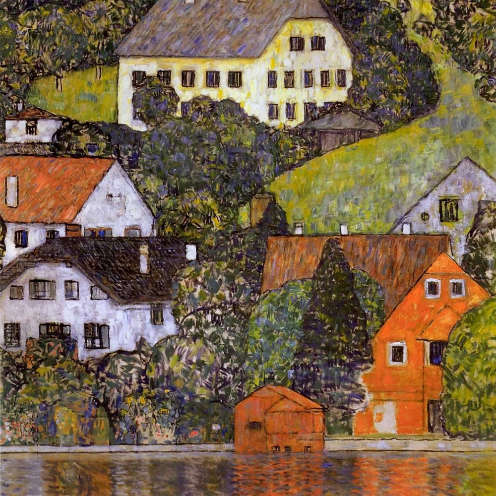 Wall Art Painting id:92623, Name: Houses In Unterach On Lake Atter 1916, Artist: Klimt, Gustav