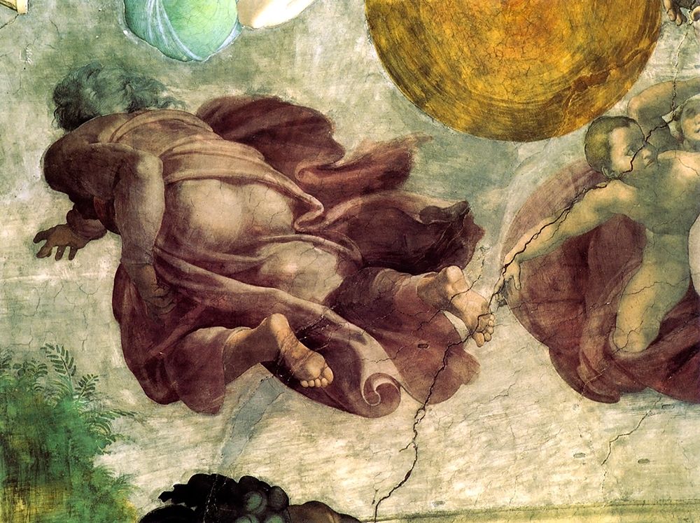 Wall Art Painting id:268038, Name: The Creation Of Heavenly Bodies God Creating The Moon And Sun Detail, Artist: Michelangelo