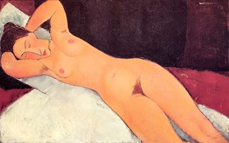 Wall Art Painting id:187888, Name: Eyes Closed Reclining Nude, Artist: Modigliani, Amedeo