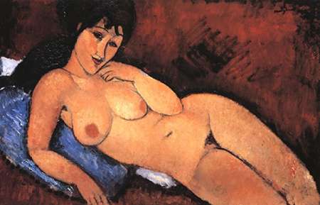 Wall Art Painting id:187929, Name: Nude On A Blue Cushion, Artist: Modigliani, Amedeo