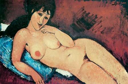 Wall Art Painting id:187948, Name: Reclining Nude Raised On Right Arm, Artist: Modigliani, Amedeo