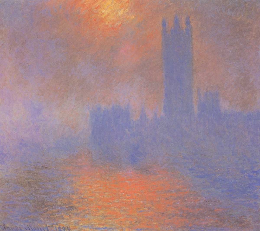 Wall Art Painting id:92764, Name: London Parliament With The Sun Breaking Through Fog, Artist: Monet, Claude