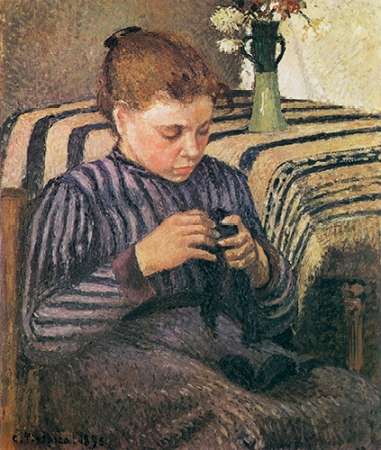 Wall Art Painting id:188047, Name: Young Woman Mending 1895, Artist: Pissarro, Camille