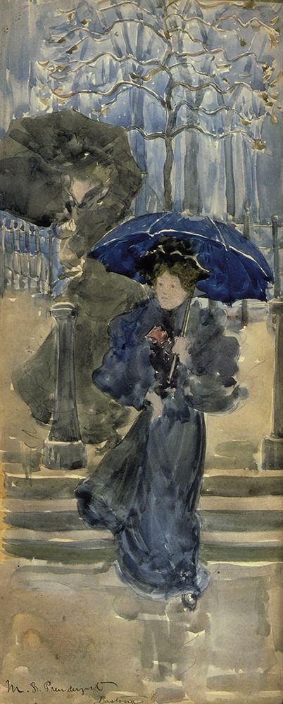 Wall Art Painting id:268310, Name: Ladies In The Rain, Artist: Prendergast, Maurice Brazil