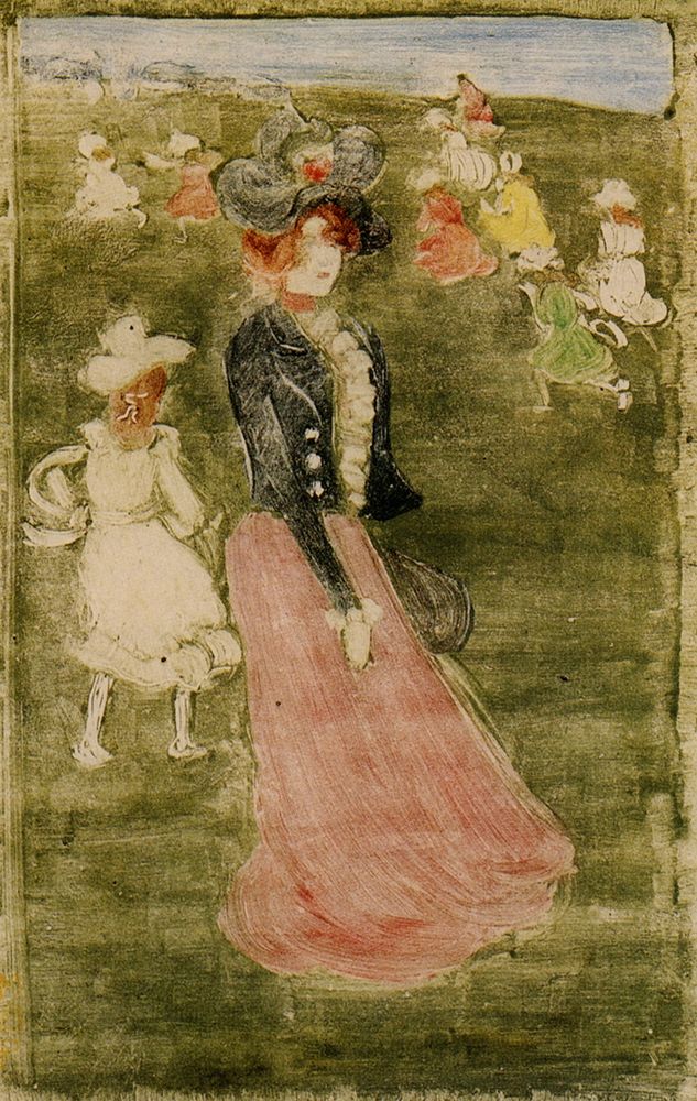 Wall Art Painting id:268311, Name: Lady In Pink Skirt, Artist: Prendergast, Maurice Brazil