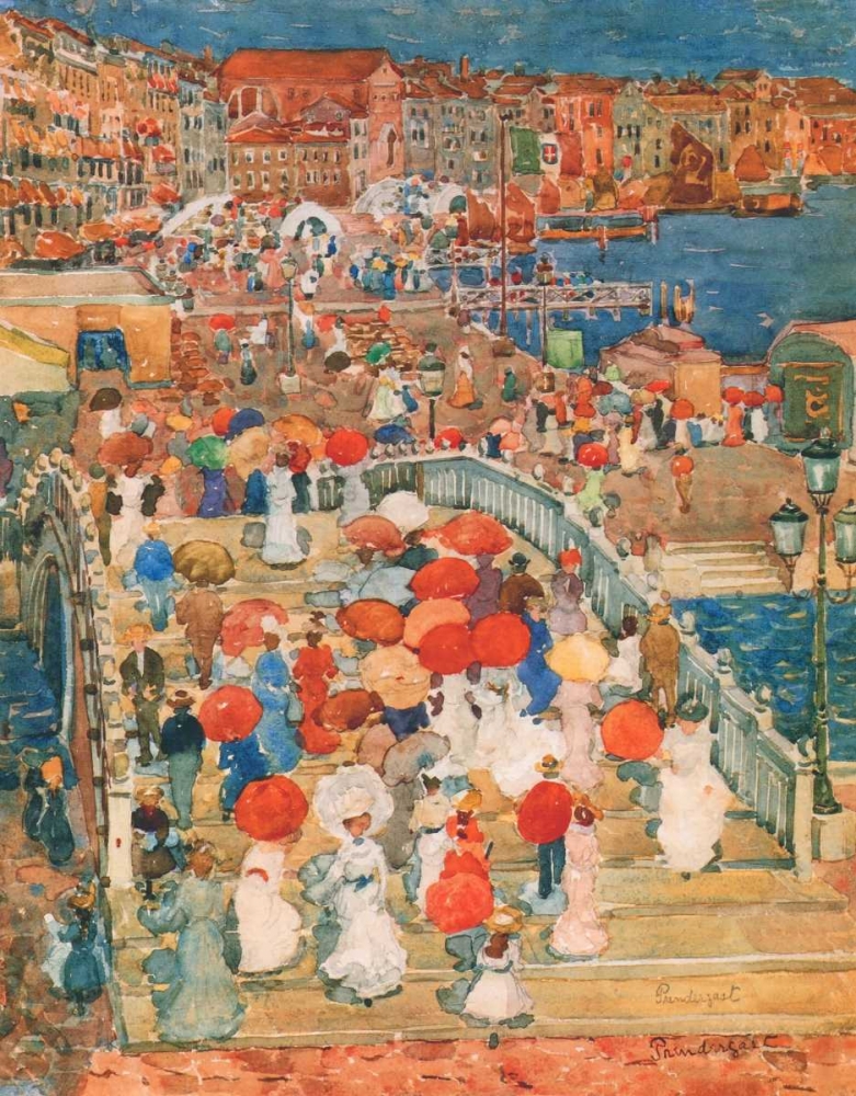 Wall Art Painting id:92793, Name: Ponte Della Paglia Marble Bridge, Artist: Prendergast, Maurice Brazil