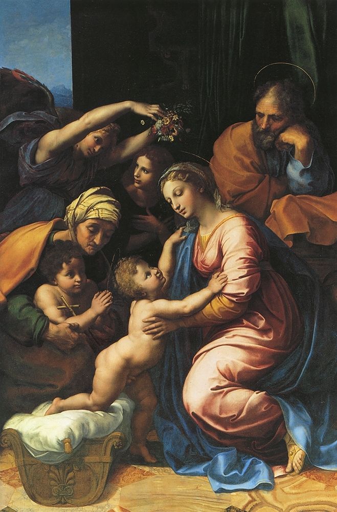 Wall Art Painting id:268415, Name: Holy Family With Sts Elizabeth And John And Two Angels, Artist: Raphael