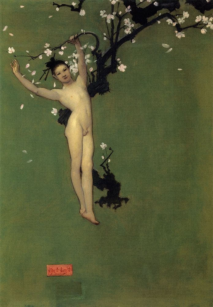 Wall Art Painting id:269125, Name: Nude Oriental Youth with Apple Blossom, 1878-79, Artist: Sargent, John Singer