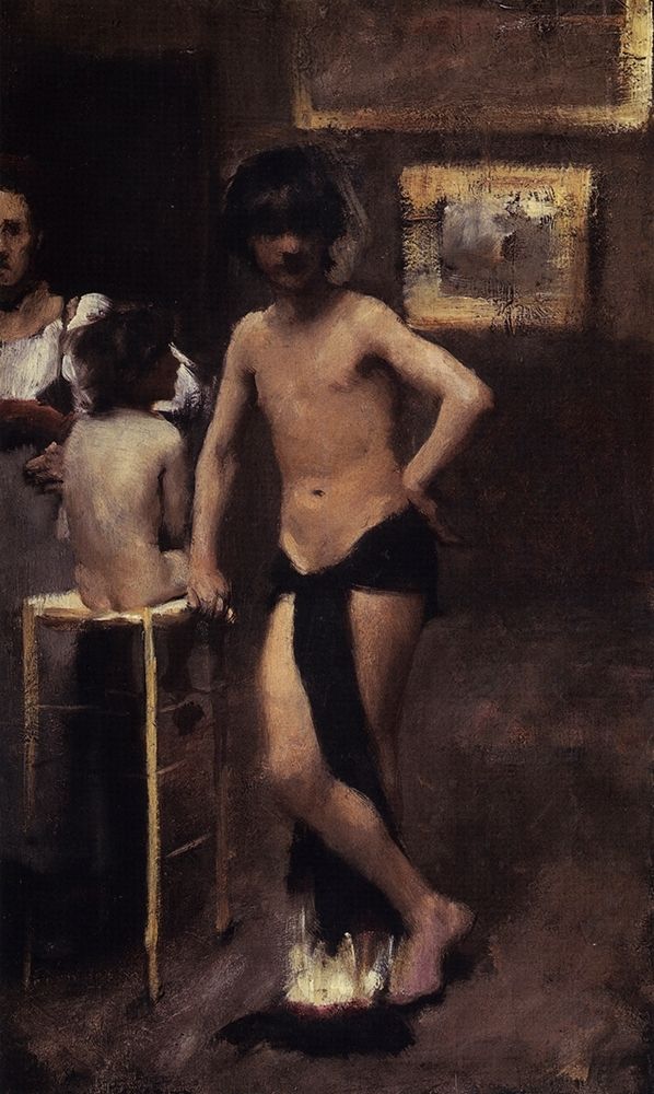 Wall Art Painting id:269160, Name: Two Nude Boys and a Woman in a Studio Interior, 1878-79, Artist: Sargent, John Singer