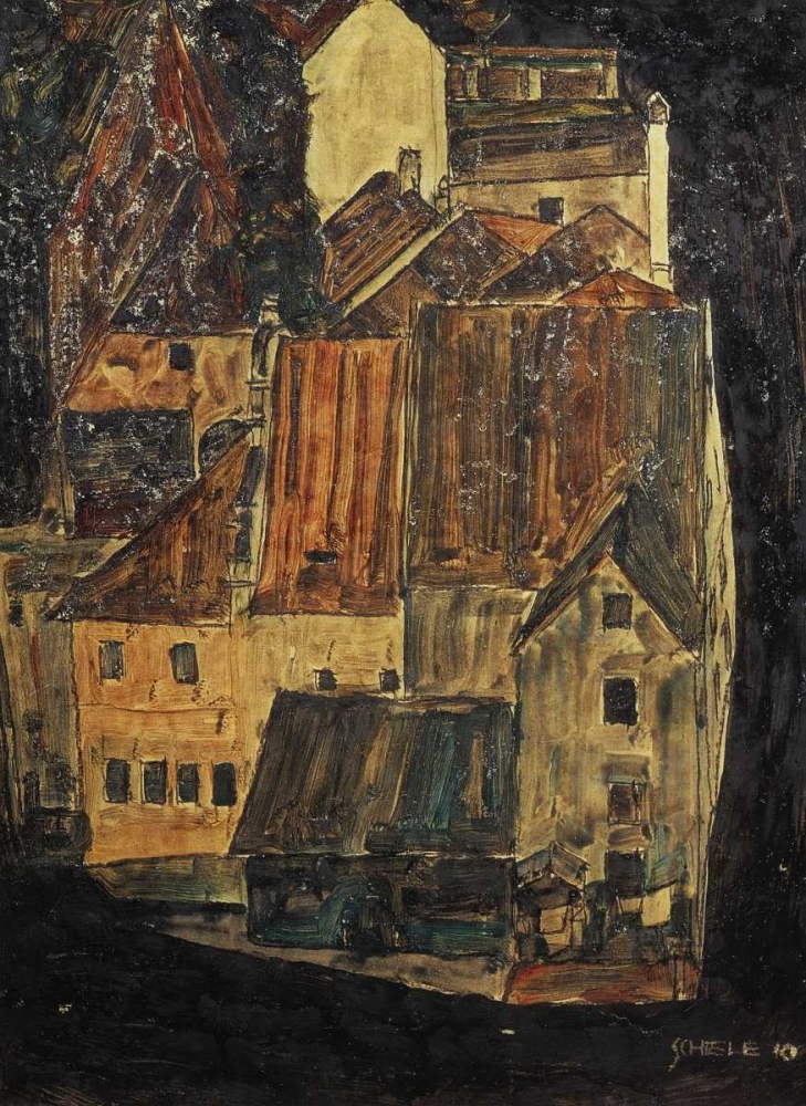 Wall Art Painting id:92898, Name: City On The Blue River I 1910, Artist: Schiele, Egon