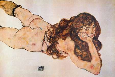 Wall Art Painting id:188097, Name: Lying Nude 1917, Artist: Schiele, Egon