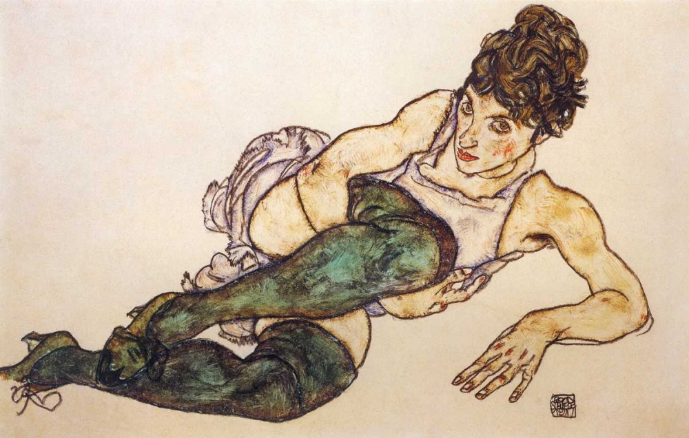 Wall Art Painting id:92903, Name: Reclining Woman With Green Stockings, Artist: Schiele, Egon