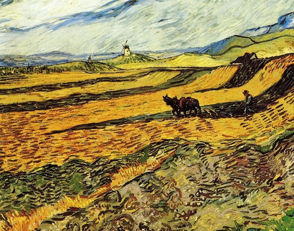 Wall Art Painting id:269886, Name: Ploughman And Mill, Artist: Van Gogh, Vincent