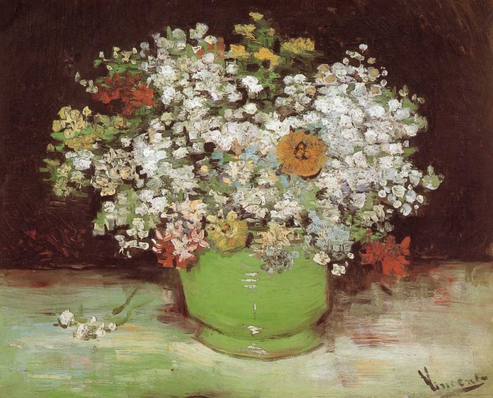 Wall Art Painting id:92970, Name: Vase Zinnias And Other Flowers, Artist: Van Gogh, Vincent