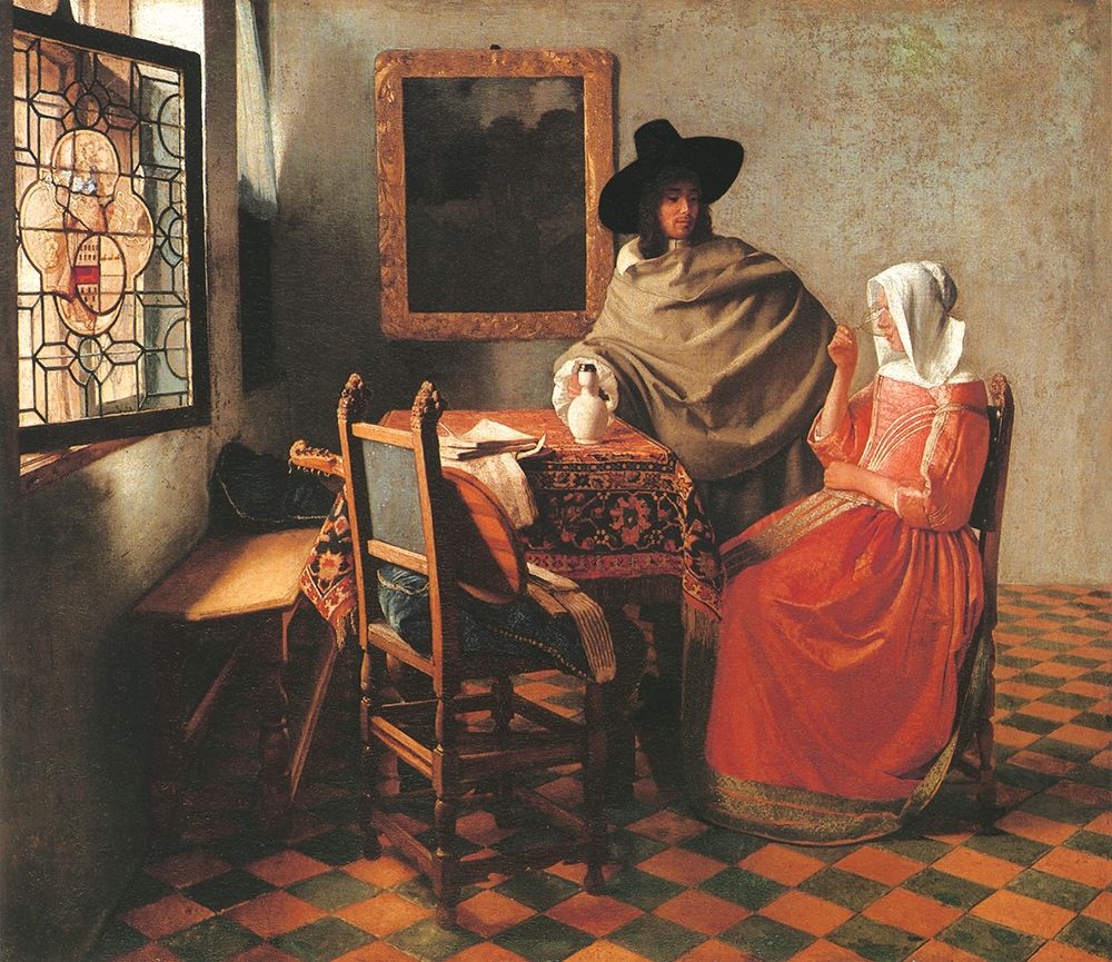 Wall Art Painting id:269986, Name: Gentleman And Woman Drinking, Artist: Vermeer, Johannes