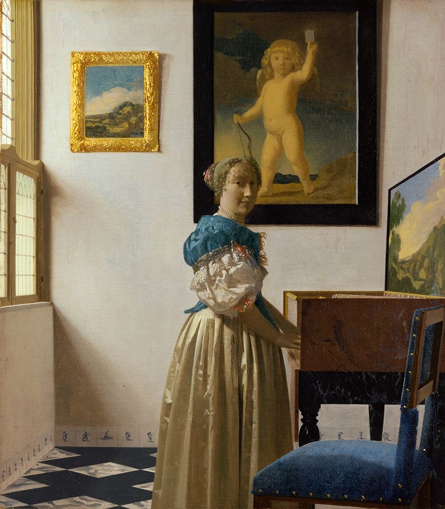 Wall Art Painting id:269989, Name: Lady Standing At A Virginal, Artist: Vermeer, Johannes