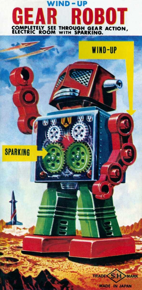 Wall Art Painting id:96464, Name: Wind-up Gear Robot, Artist: Retrobot