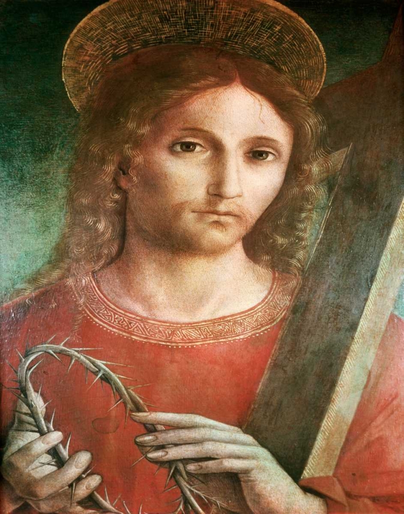 Wall Art Painting id:93040, Name: Jesus With Cross and Crown of Thorns - custom crop, Artist: Pacchiarotto, Giacomo