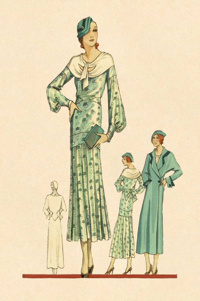 Wall Art Painting id:96926, Name: Daytime Dress in Fern with Overcoat, Artist: Vintage Fashion
