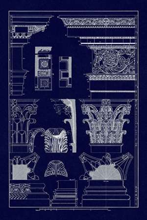 Wall Art Painting id:188594, Name: Entablatures, Capitals and Bases (Blueprint), Artist: Buhlmann, J.