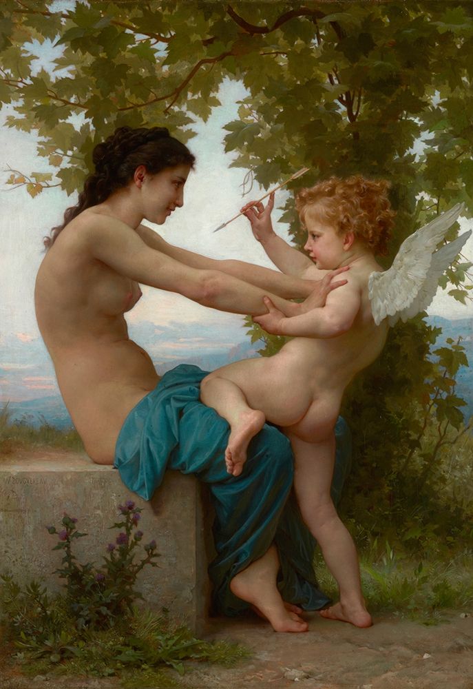 Wall Art Painting id:265936, Name: A Young Girl Defending Herself against Eros, Artist: Bouguereau, William-Adolphe