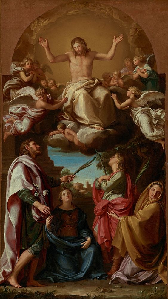 Wall Art Painting id:265645, Name: Christ in Glory with Saints Celsus, Julian, Marcionilla and Basilissa, Artist: Batoni, Pompeo Girolamo