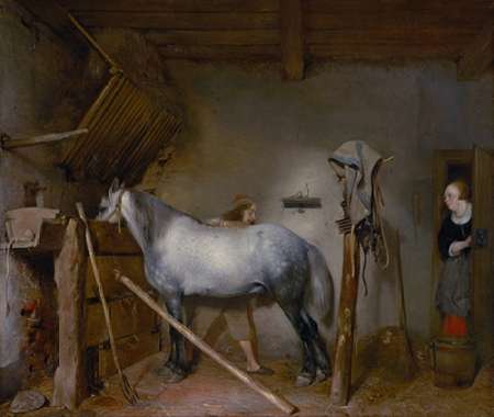 Wall Art Painting id:189098, Name: Horse Stable, Artist: Ter Borch, Gerard