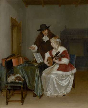 Wall Art Painting id:189103, Name: The Music Lesson, Artist: Ter Borch, Gerard