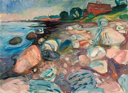 Wall Art Painting id:189529, Name: Shore with Red House, 1904, Artist: Munch, Edvard