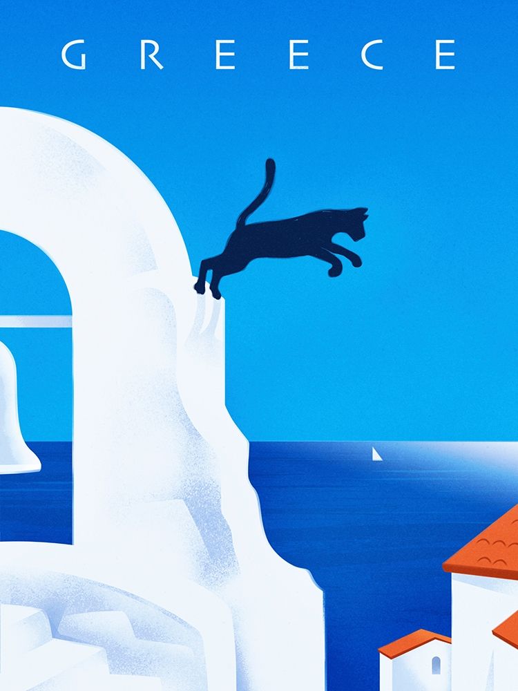 Wall Art Painting id:270089, Name: Greece - Leaping Cat, Artist: Wickstrom, Martin