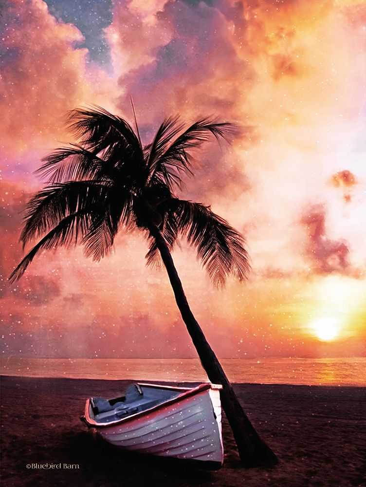 Wall Art Painting id:239535, Name: Palm Tree Sunset, Artist: Bluebird Barn