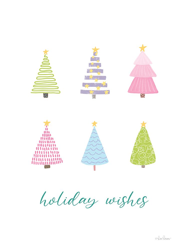 Art Print: Holiday Wishes Pastel Christmas Trees