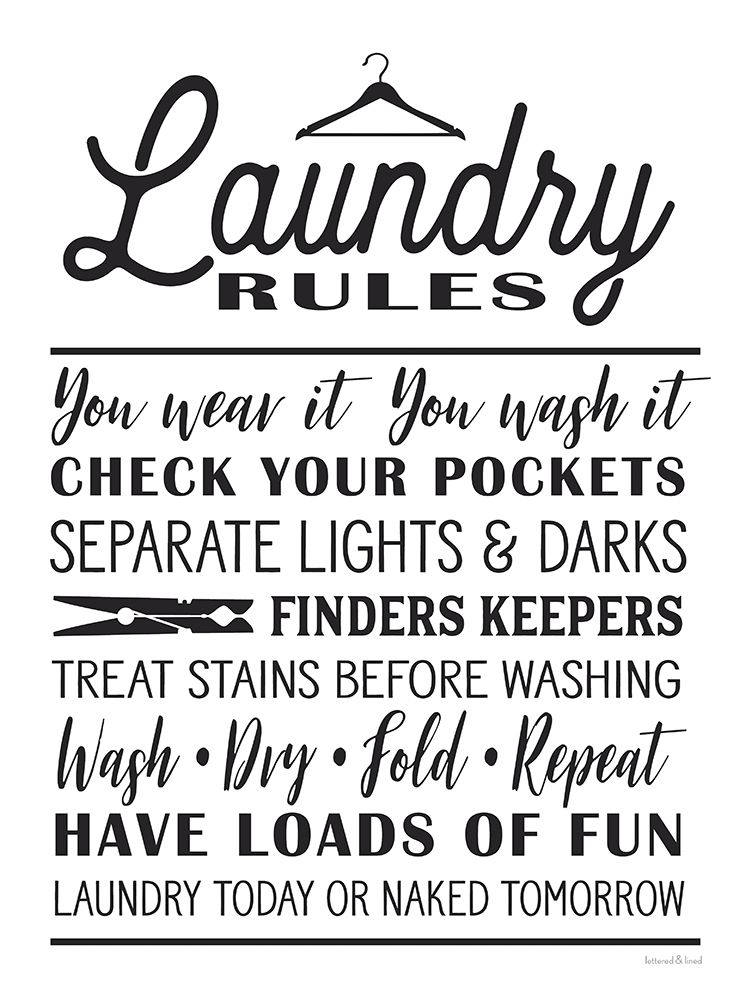 Wall Art Painting id:435293, Name: Laundry Rules, Artist: lettered And lined