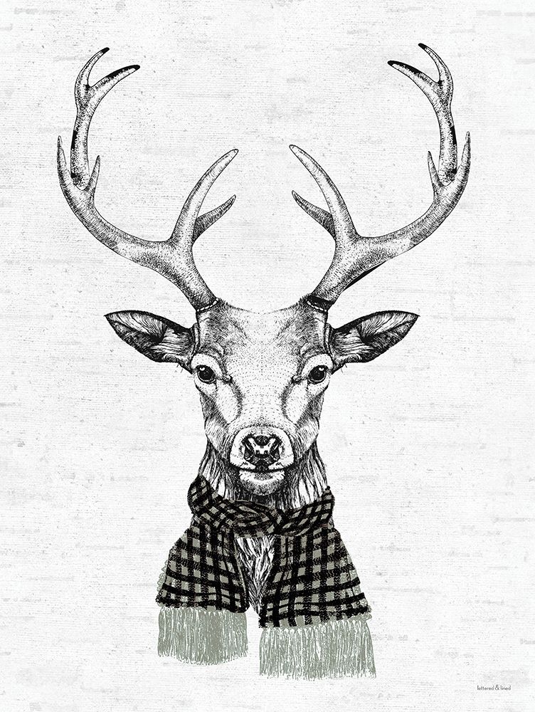 Wall Art Painting id:754034, Name: Deer with Plaid Scarf, Artist: lettered And lined