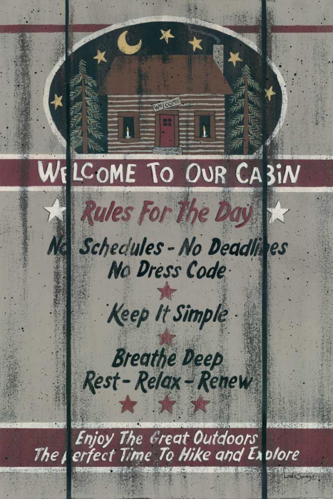 Wall Art Painting id:97312, Name: Cabin Rules for the Day, Artist: Spivey, Linda