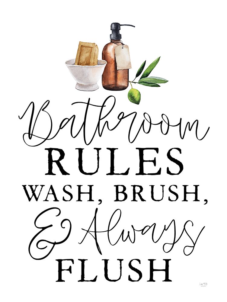 Wall art: Bathroom Rules, by Lux + Me Designs