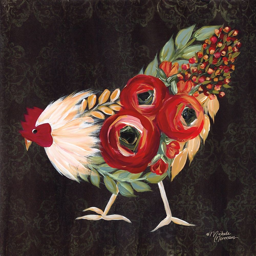 Wall Art Painting id:255653, Name: Botanical Rooster, Artist: Norman, Michele