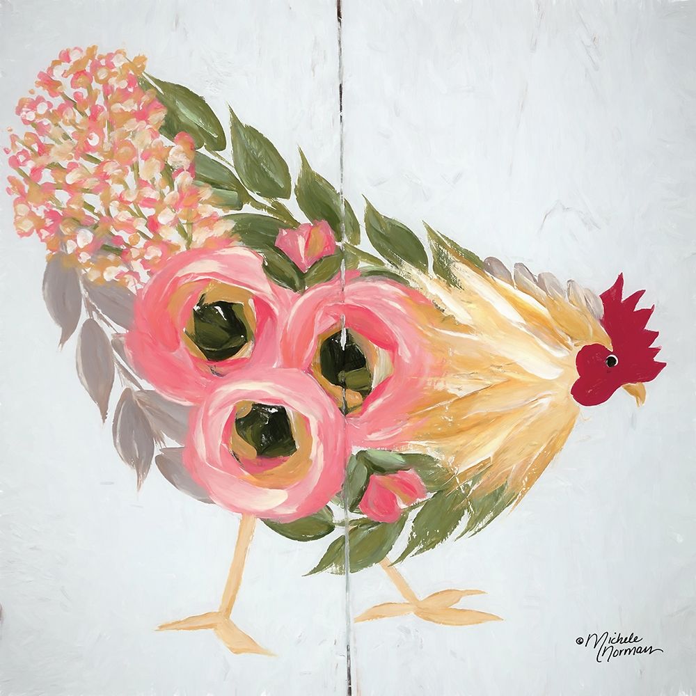 Wall Art Painting id:262346, Name: Floral Hen on White, Artist: Norman, Michele