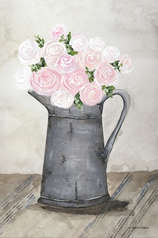 Wall Art Painting id:363875, Name: Galvanized Pitcher of Ranunculus, Artist: Norkus, Julie