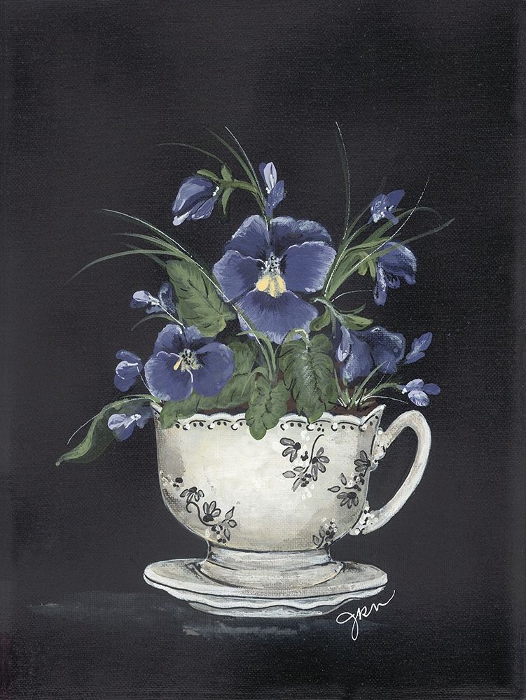 Wall Art Painting id:413718, Name: Tea Cup Violets, Artist: Norkus, Julie