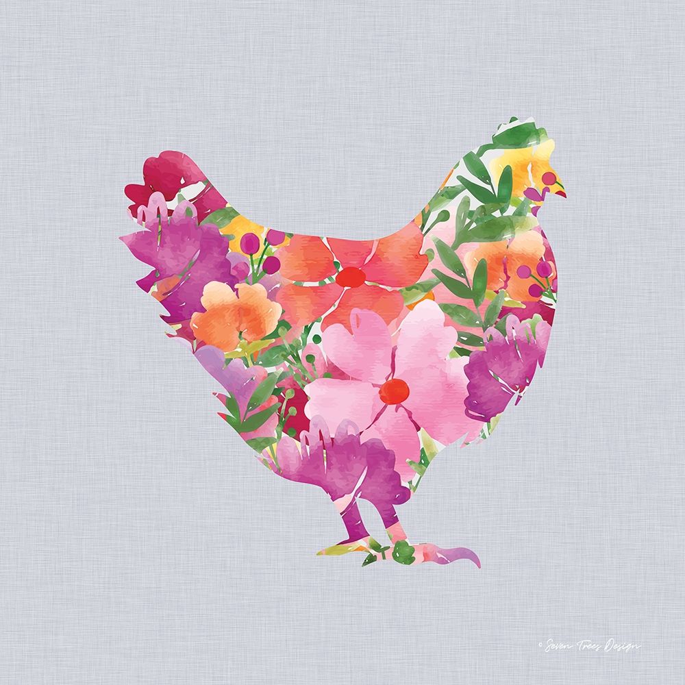 Wall Art Painting id:209160, Name: Floral Chicken, Artist: Seven Trees Design