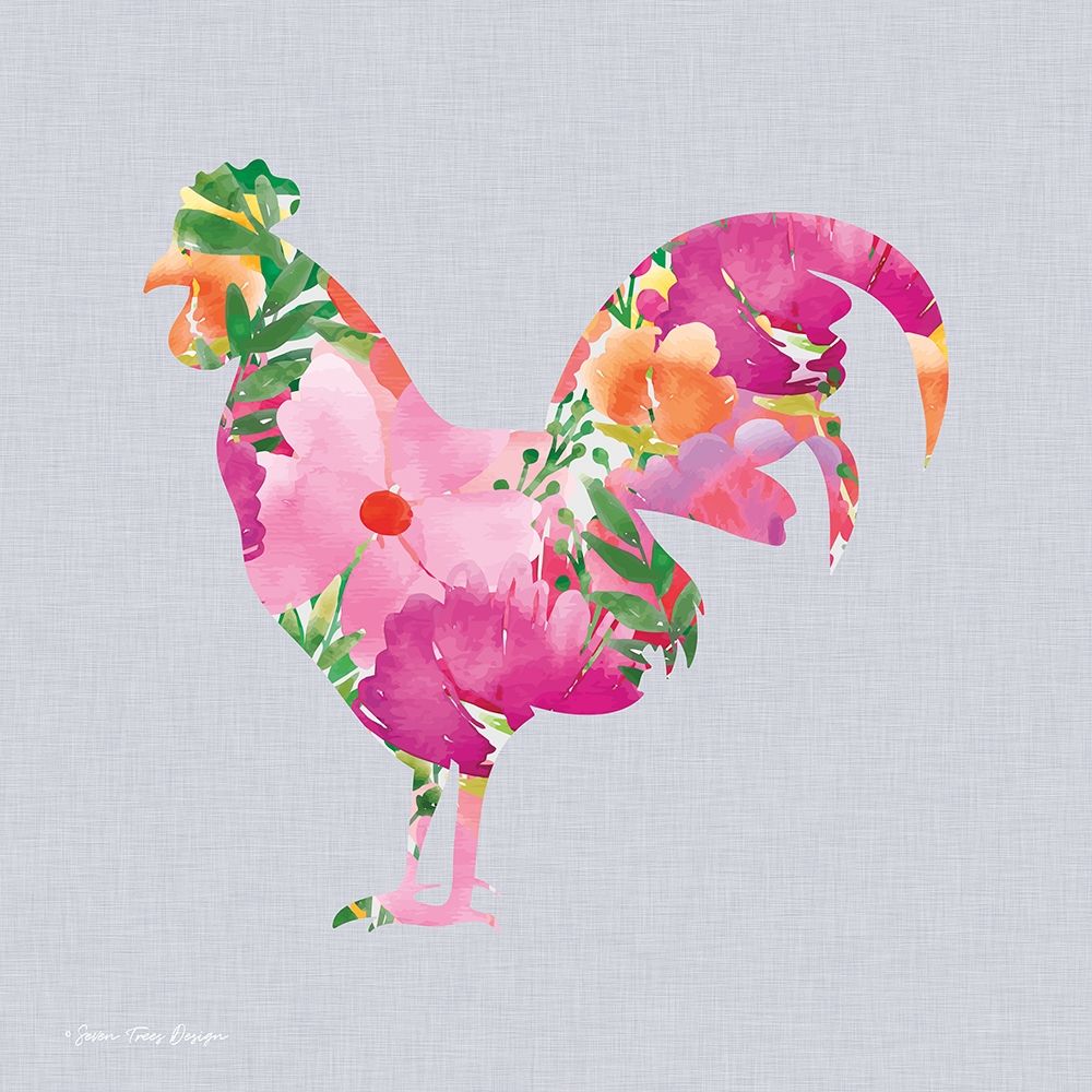 Wall Art Painting id:209161, Name: Floral Rooster, Artist: Seven Trees Design