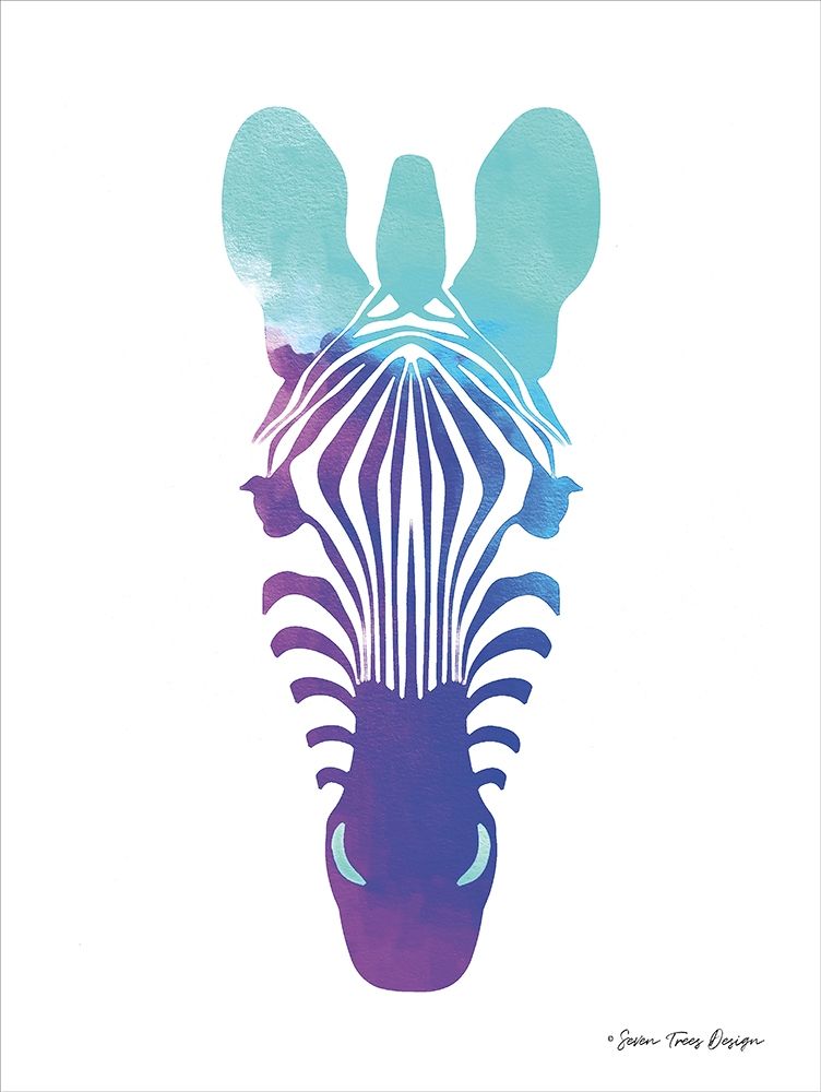 Wall Art Painting id:221190, Name: Violet and Teal Zebra, Artist: Seven Trees Design