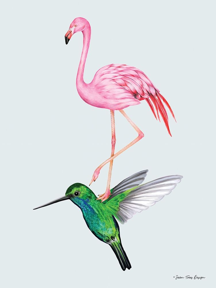 Wall Art Painting id:263575, Name: The Hummingbird and the Flamingo, Artist: Seven Trees Design
