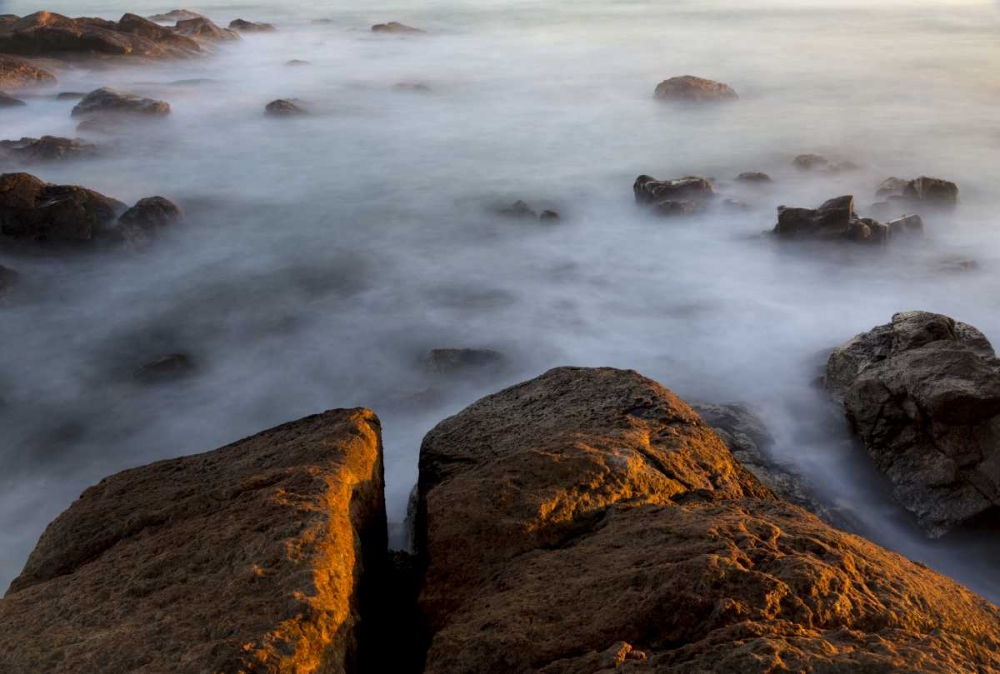 Wall Art Painting id:136345, Name: South Africa Sunset on ocean and shore rocks, Artist: Young, Bill