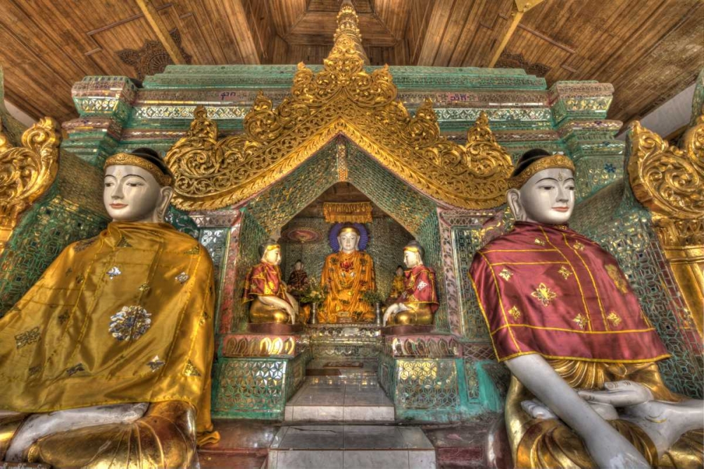Wall Art Painting id:136698, Name: Myanmar, Yangon Buddhas in Shwedagon Temple, Artist: Zuckerman, Jim