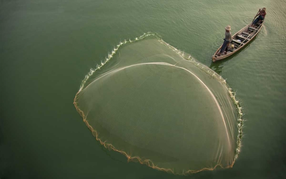 Wall Art Painting id:136824, Name: Myanmar, Fisherman casting net on Irrawaddy River, Artist: Zuckerman, Jim