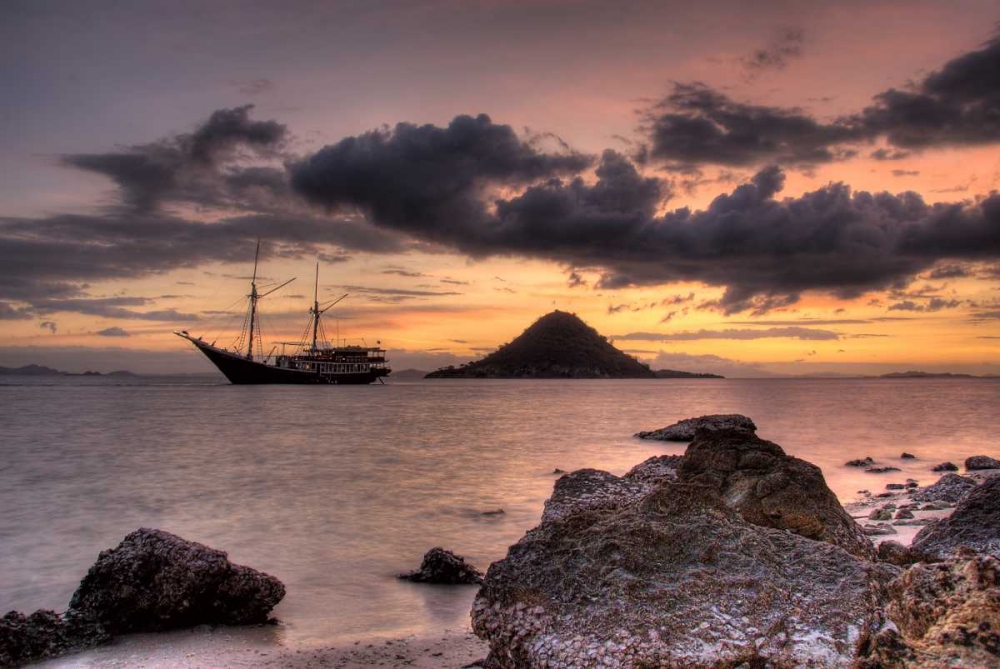 Wall Art Painting id:134299, Name: Indonesia, Komodo NP Sunset on a schooner, Artist: Shimlock, Jones