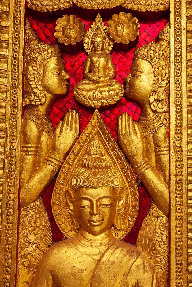 Wall Art Painting id:550561, Name: Laos- Luang Prabang. Haw Pha Bang-Carved panel on wall., Artist: Haseltine, Tom